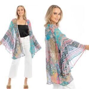 Anthropologie SAACHI Mystical Garden Boho Ruffle Bell Sleeve Kimono Cardigan